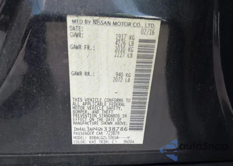 2016 Nissan Altima 2.5 S z USA, uszkodzony, nr VIN 1N4AL3AP4GN338786